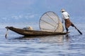 Leg Rowing Fisherman - Inle Lake - Myanmar (Burma) Royalty Free Stock Photo