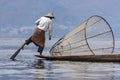 Leg Rowing Fisherman - Inle Lake - Myanmar (Burma) Royalty Free Stock Photo