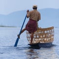 Leg Rowing Fisherman - Inle Lake - Myanmar Royalty Free Stock Photo