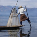 Leg Rowing Fishermen - Inle Lake - Myanmar (Burma) Royalty Free Stock Photo