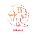 Leg sprains concept icon. Traumatism, muscles injury scheme. Tendon trauma, limb inflammation, healthcare idea thin line Royalty Free Stock Photo