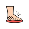Leg swelling, edema, obesity, fat foot flat color line icon.