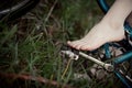 Leg of young girl on pedal bike