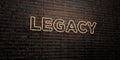 LEGACY -Realistic Neon Sign on Brick Wall background - 3D rendered royalty free stock image