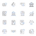 Legal administration line icons collection. Courtroom, Advocacy, Litigator, Mediation, Jurisdiction, Legalities