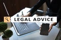 Legal advice ext on virtual screen. Consulting. Attorney at law. lawyer, Business and Finance concept. Royalty Free Stock Photo