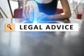 Legal advice ext on virtual screen. Consulting. Attorney at law. lawyer, Business and Finance concept. Royalty Free Stock Photo