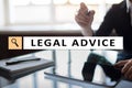 Legal advice ext on virtual screen. Consulting. Attorney at law. lawyer, Business and Finance concept. Royalty Free Stock Photo