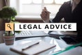 Legal advice ext on virtual screen. Consulting. Attorney at law. lawyer, Business and Finance concept. Royalty Free Stock Photo