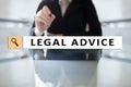 Legal advice ext on virtual screen. Consulting. Attorney at law. lawyer, Business and Finance concept. Royalty Free Stock Photo