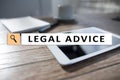 Legal advice ext on virtual screen. Consulting. Attorney at law. lawyer, Business and Finance concept. Royalty Free Stock Photo