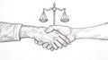 Handshake with Scales of Justice, Concept of Agreement and Legal Justice Royalty Free Stock Photo