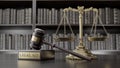 Legal AID: Judge's Gavel as a symbol of legal system, Scales of justice and wooden stand with text word on the Royalty Free Stock Photo