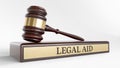 Legal AID: Judge's Gavel as a symbol of legal system and wooden stand with text word Royalty Free Stock Photo