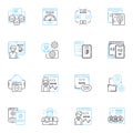 Legal assistance linear icons set. Lawyers, Litigation, Counsel, Advocacy, Mediation, Conflict, Arbitration line vector