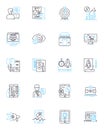 Legal and compliance linear icons set. Ethics, Regulation, Governance, Compliance, Lawful, Policies, Risk line vector