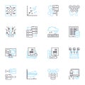 Legal compliance linear icons set. Regulations, Statutes, Guidelines, Laws, Policies, Protocols, Obligations line vector Royalty Free Stock Photo