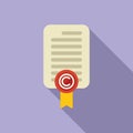 Legal copyright document icon flat vector. Approved protection Royalty Free Stock Photo