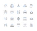 Legal department line icons collection. Litigation, Compliance, Contracts, Arbitration, Counsel, Patent, Trademark