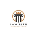 Legal design for lawfirm business vector Design Illustration Logo template. pillar column and crown isolated in circle shape