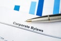 Legal document Corporate Bylaws on paper with pen