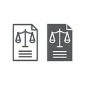 Legal document line and glyph icon, law and paper, declaration sign, vector graphics, a linear pattern on a white