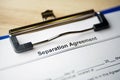 Legal document Separation Agreement on paper with pen Royalty Free Stock Photo