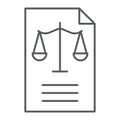 Legal document thin line icon, law and paper, declaration sign, vector graphics, a linear pattern on a white background.
