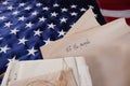 Legal documents arranged on American flag Royalty Free Stock Photo