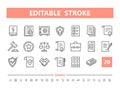 Legal documents 20 line icons. Vector illustration in line style. Editable Stroke, 64x64, 256x256, Pixel Perfect. Royalty Free Stock Photo