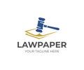 Legal documents logo design. Law papers and law gavel vector design