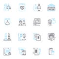 Legal entitlements linear icons set. Rights, Privileges, Benefits, Protections, Claims, Immunities, Liberties line Royalty Free Stock Photo