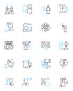 Legal entitlements linear icons set. Rights, Privileges, Benefits, Protections, Claims, Immunities, Liberties line Royalty Free Stock Photo