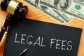 Legal fees are shown using the text and photo of dollars Royalty Free Stock Photo
