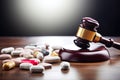 legal gavel and pharmacy pills AI generated