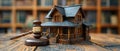 Legal Hammer House: Symbolizing Real Estate Transactions, Home Buying, and Tax Implications. Royalty Free Stock Photo