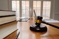 judge gavel & law book at courtroom. lawyer attorney justice workplace Royalty Free Stock Photo