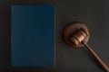 Legal judge hammer or mallet and Law books on black background. Jurisprudence. Laws and justice Royalty Free Stock Photo