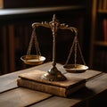 Legal knowledge hub Law books and scales of justice in library Royalty Free Stock Photo