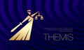 Legal landing page template with golden silhouette of Themis goddess.