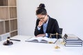 Legal law, advice and justice concept, Professional Female lawyers working on courtroom sitting at the table and signing papers w Royalty Free Stock Photo