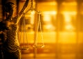 Legal law concept image, Scales of Justice, golden light. Royalty Free Stock Photo