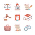 Legal, law, lawyer and court thin line icons set Royalty Free Stock Photo