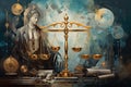 Legal Legacy: Sophisticated Oil Fusion of Justice Symbols & Vintage Aesthetics