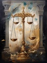 Legal Legacy: Sophisticated Oil Fusion of Justice Symbols & Vintage Aesthetics