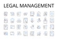 Legal management line icons collection. Medical administration, Financial control, Scientific direction, Corporate