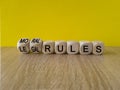 Legal or moral rules symbol. Turned wooden cubes and changes words \'legal rules\' to \'moral rules\'