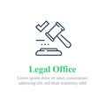 Legal office services, law firm, judge gavel, auction concept