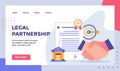 Legal partnership handshake concept campaign for web website home homepage landing page template banner with flat style