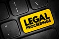 Legal Proceedings - activity that seeks to invoke the power of a tribunal in order to enforce a law, text concept button on